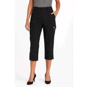 White House Black Market WHBM ~Woman Size 0~ Black Crop Cargo Pants Cotton Blend